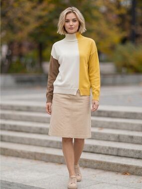 NWT | SKFK Colorblock Cowl Neck Sweater - Mint, Mustard & Brown | Size 2